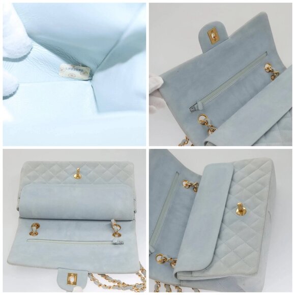 CHANEL Matelasse Chain Shoulder Bag Suede Light Blue Gold CC Auth 106433AV - Picture 15 of 16